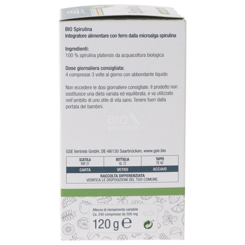 BIO SPIRULINA INTEGRATORE ALIMENTARE 240 COMPRESSE GSE