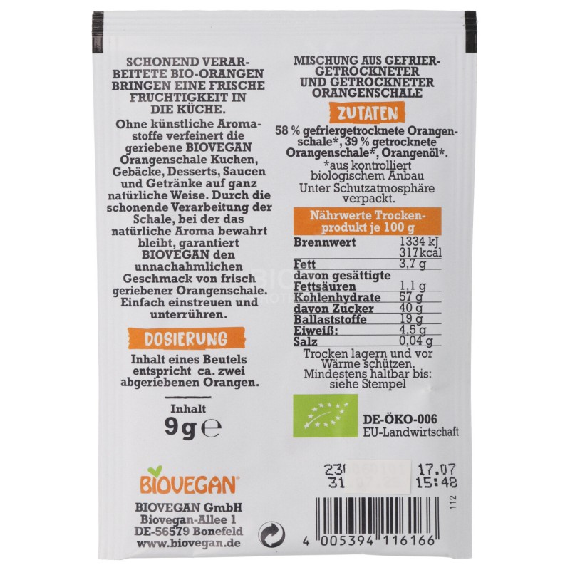 Buccia d'Arancia Grattugiata e liofilizzata Bio