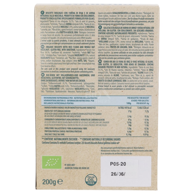 BISCOTTI SENZA ZUCCHERI FIORI ALLA NOCCIOLA BIOLOGICI 200G PROBIOS