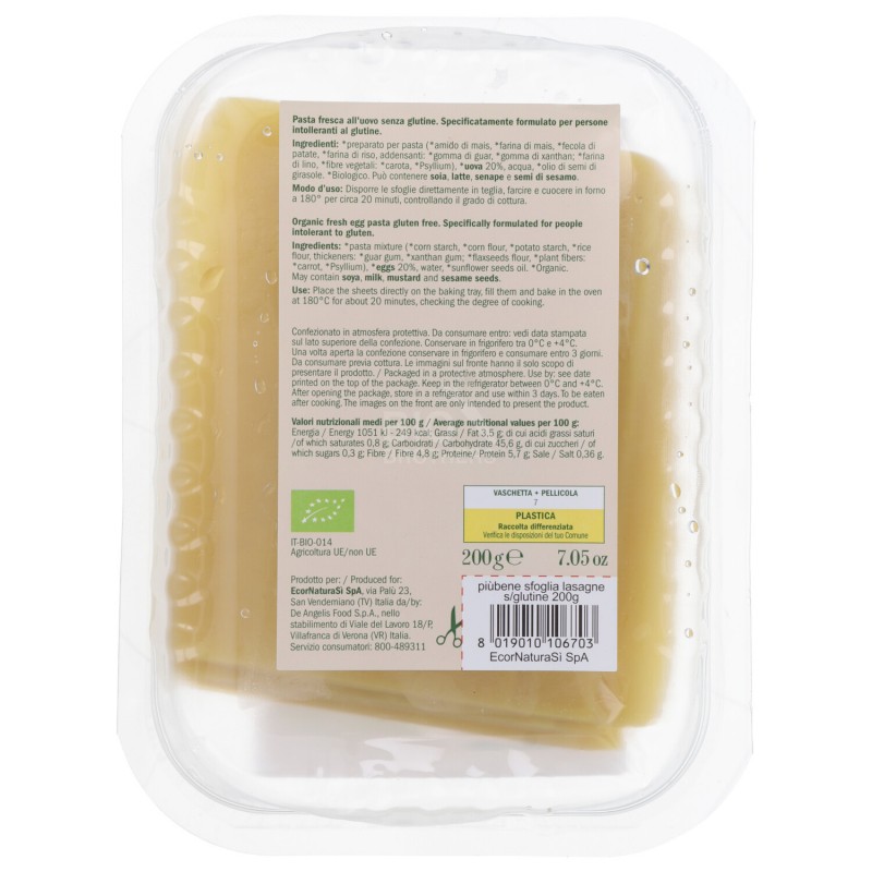 SFOGLIA PER LASAGNE 200GR BIO S/GLUT.