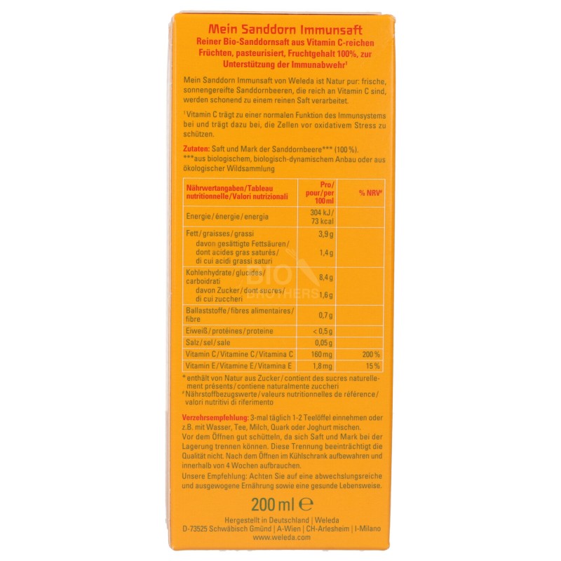 Succo Immunitario all'Olivello Spinoso biologico senza zucchero aggiunto