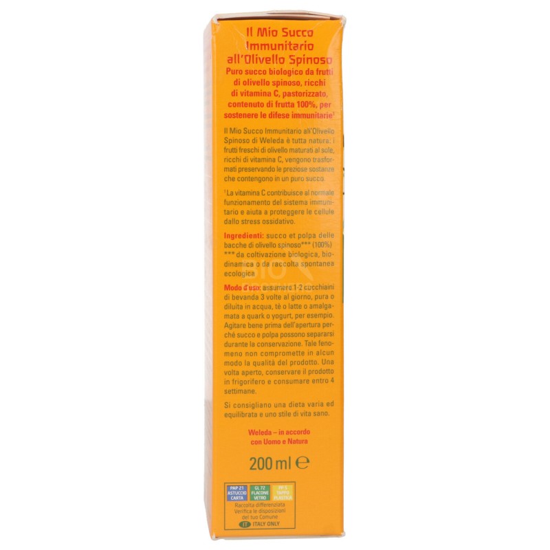 Succo Immunitario all'Olivello Spinoso biologico senza zucchero aggiunto