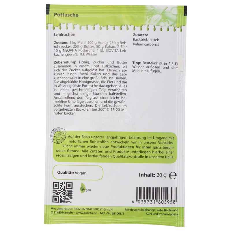 POTASSA - CARBONATO DI POTASSIO - AGENTE LIEVITANTE 20G BIOTIVA