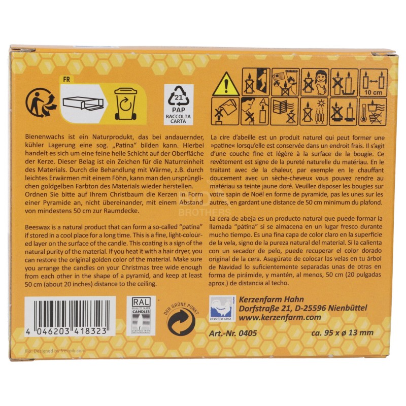 CANDELINE PURA CERA D'API LUNGHE 20PZ KERZENFARM