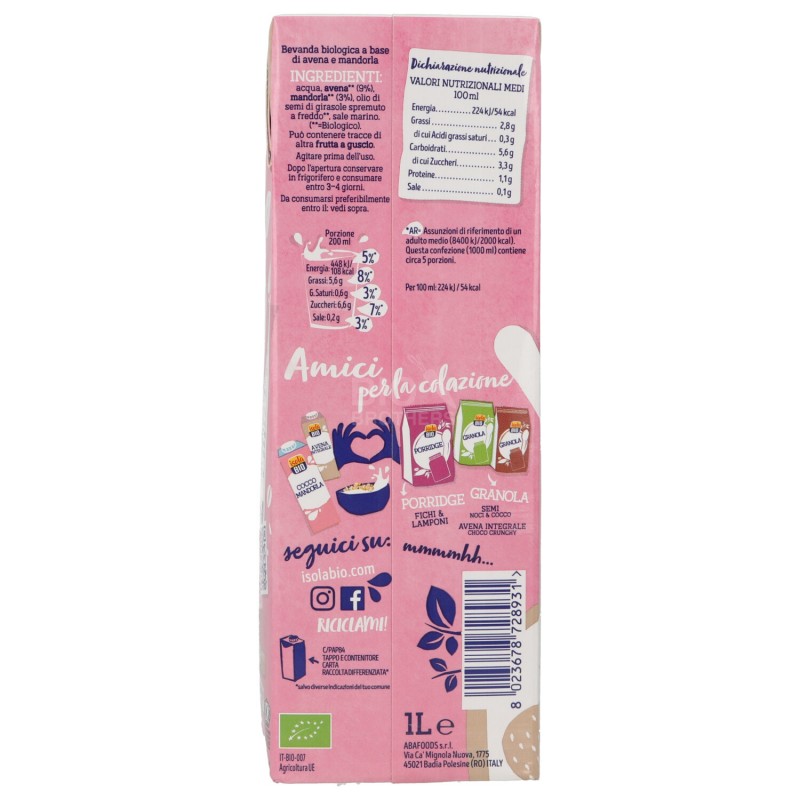 Bevanda Vegetale Avena & Mandorla biologica