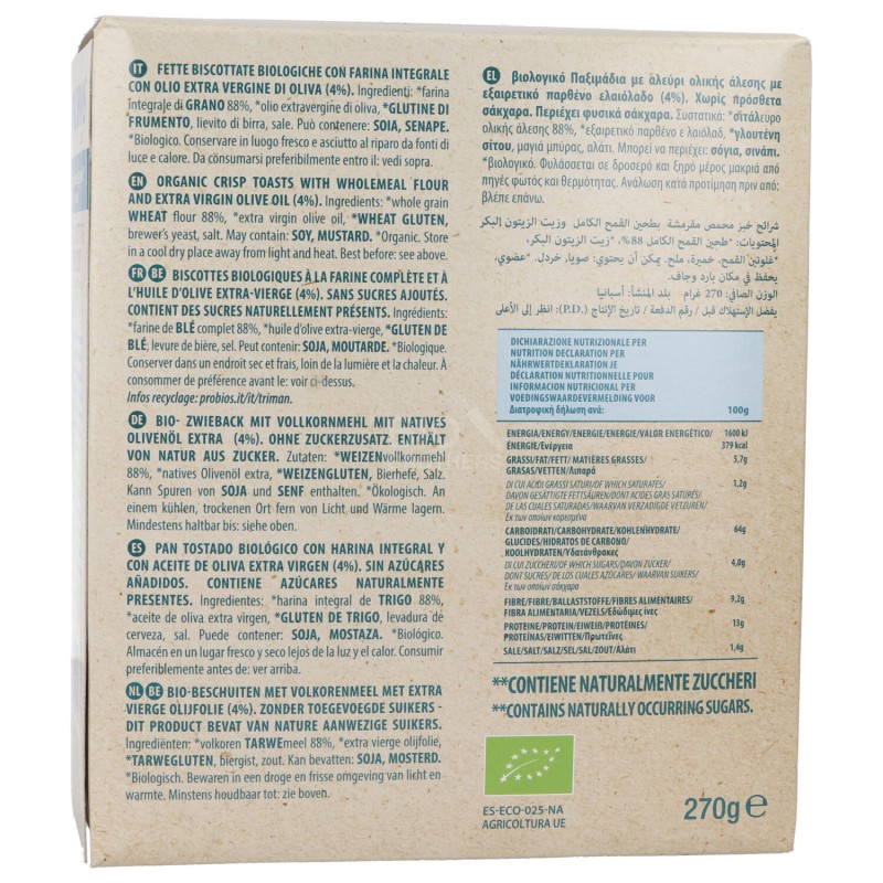 Fette biscottate Biologiche con farina integrale