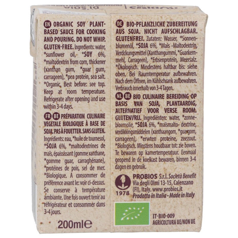 Vegetal Cuisine crema di Soia per cucinare biologica