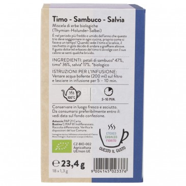 Tisana Timo, Fiori di Sambuco e Salvia biologica in filtri Tisana Timo, Fiori di Sambuco e Salvia biologica in filtri