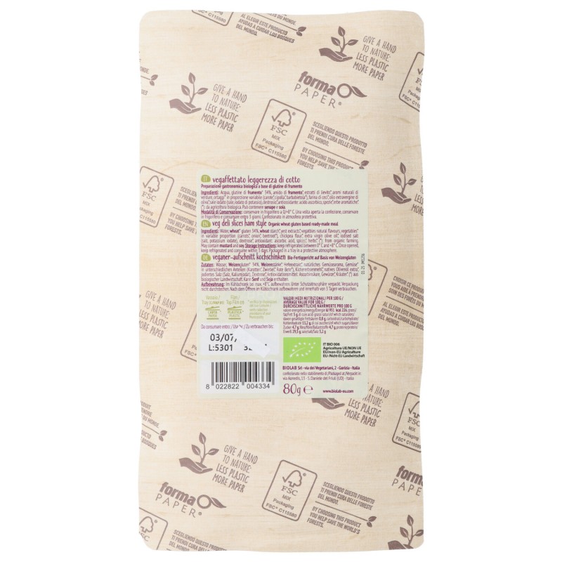 Vegaffettato leggerezza di Cotto Biologico a fette