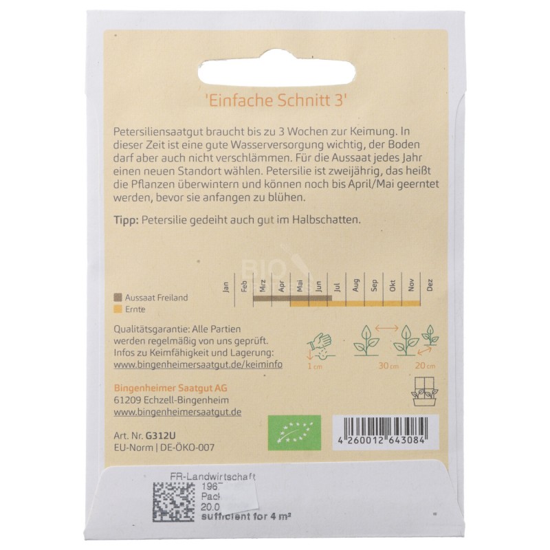 PREZZEMOLO LISCIO SEMENTI BIO BUSTINA 1G