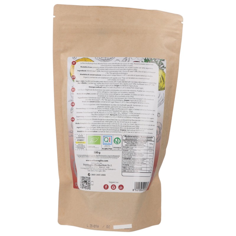 Mirtilli Rossi Cranberries biologici dolcificati con succo di mela