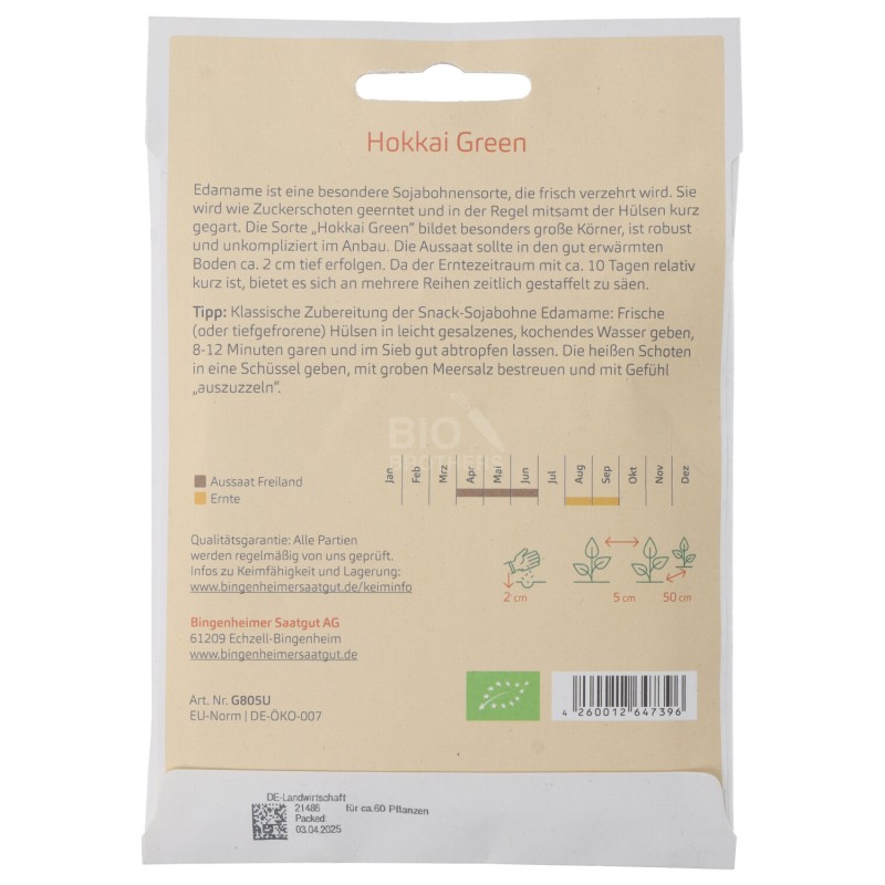 Soia Edamame Hokkai Green Sementi biologiche per l'orto
