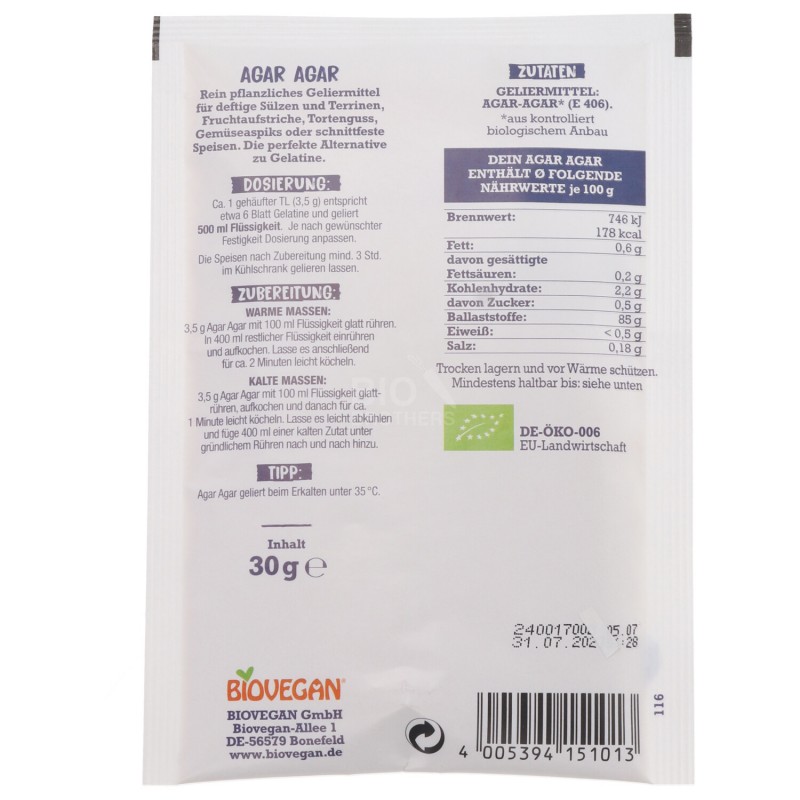 AGAR-AGAR BIO S/GLUT. 30G BIOVEGAN