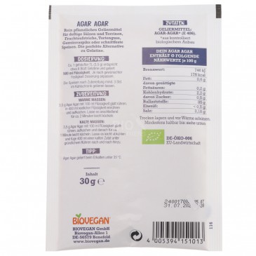 AGAR-AGAR BIO S/GLUT. 30G BIOVEGAN AGAR-AGAR BIO S/GLUT. 30G BIOVEGAN