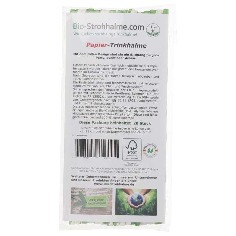 Cannucce di Carta bianco-verdi compostabili qualità Premium