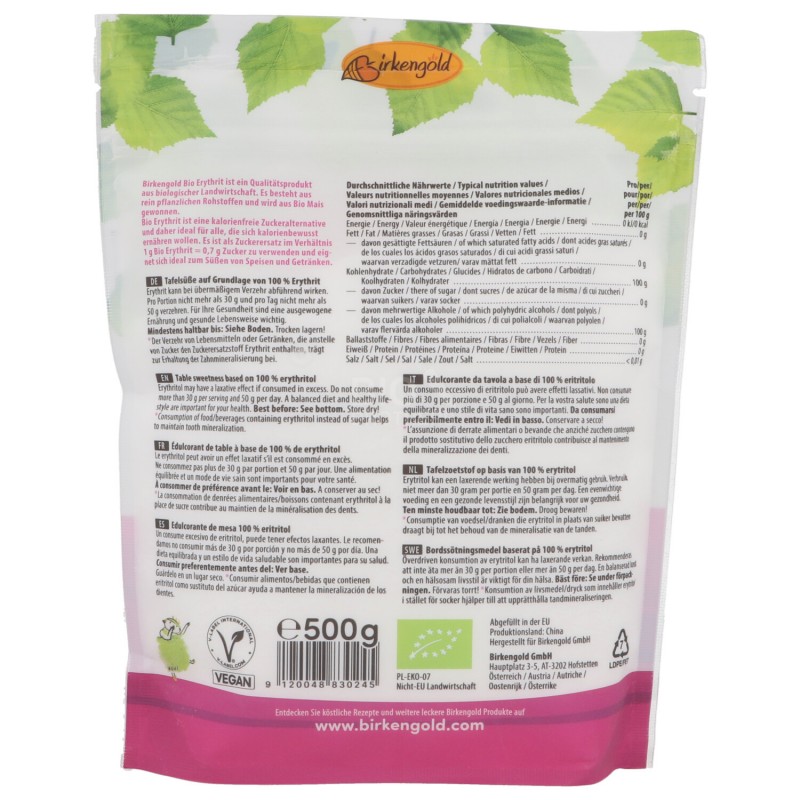 ERITRITOLO BIOLOGICO 500G BIRKENGOLD