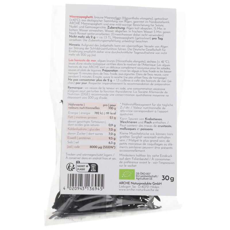 Alghe Spaghetti di mare biologiche secche