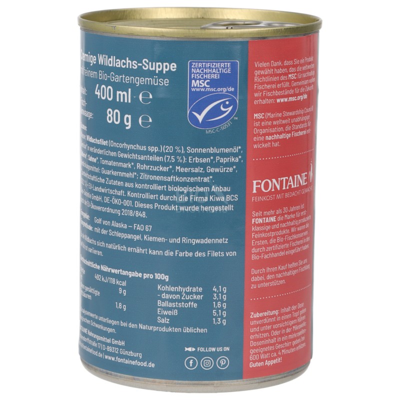 Zuppa Cremosa con Salmone Selvaggio e verdure Bio in scatola