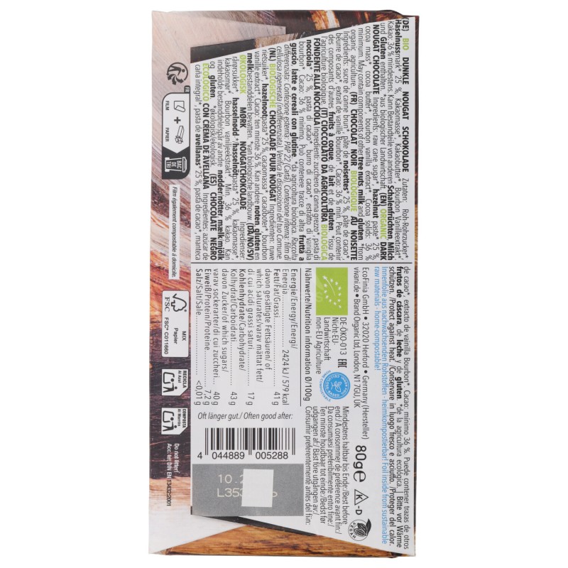 Cioccolato Tavoletta Fondente Gianduia Nocciola Biologico