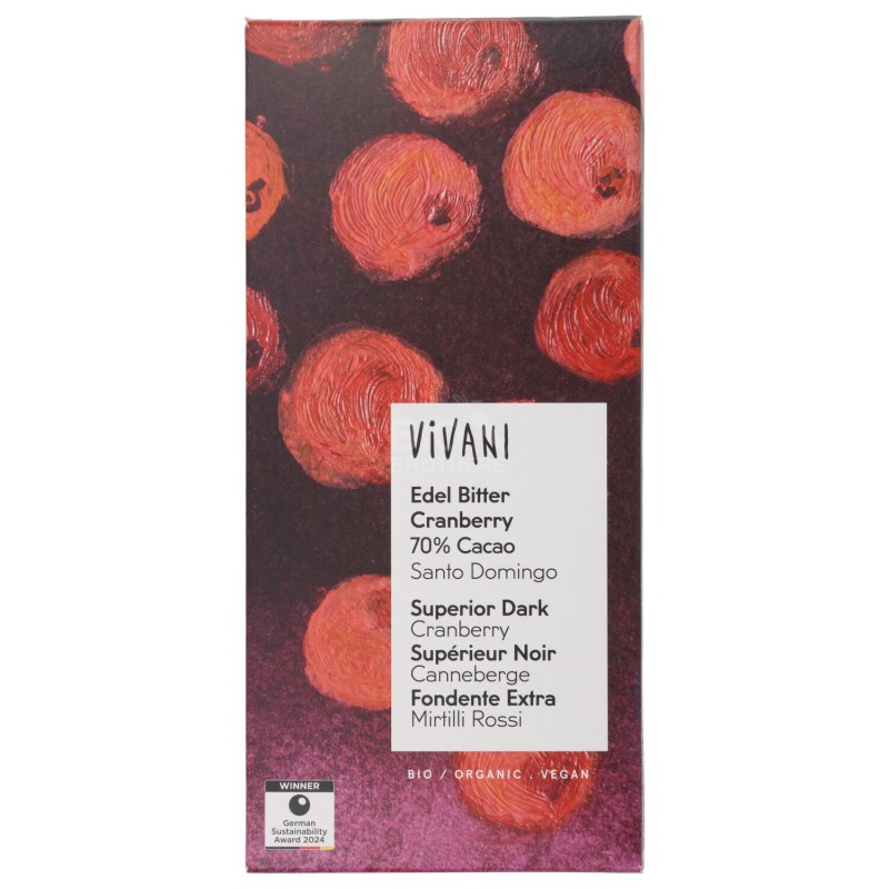 Cioccolato Extra Fondente Cramberry Cacao 70% Santo Domingo Biologico vegan