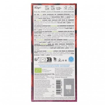 Cioccolato Extra Fondente Cramberry Cacao 70% Santo Domingo Biologico vegan Cioccolato Extra Fondente Cramberry Cacao 70% Santo Domingo Biologico vegan
