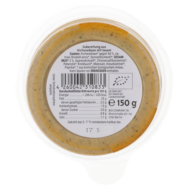 HUMMUS SESAMO BIO 150G BIOCOMPANY