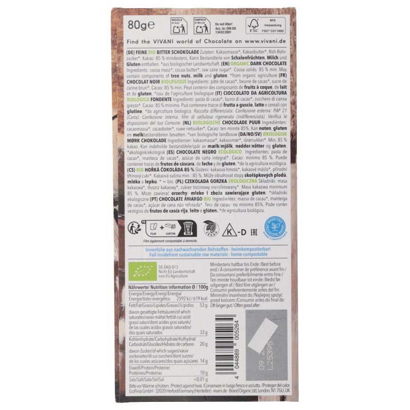 Cioccolato Fondente 85% Cacao Santo Domingo Biologico