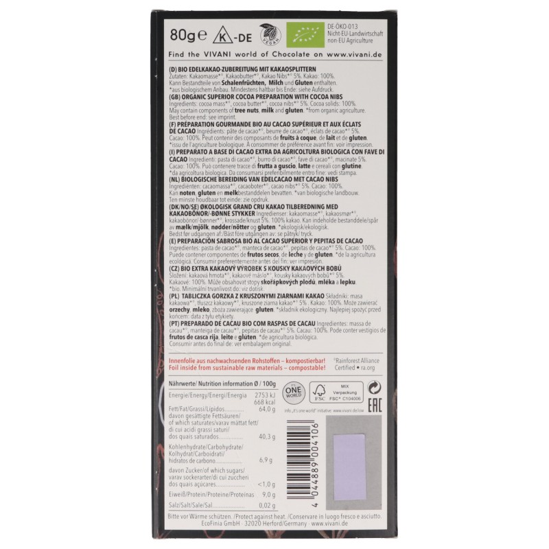 Cioccolato 100% cacao e Fave di Cacao