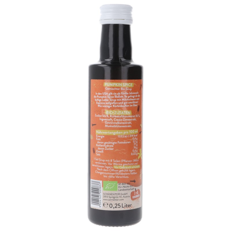 SCIROPPO PUMPKIN SPICE BIO 250ML SNN