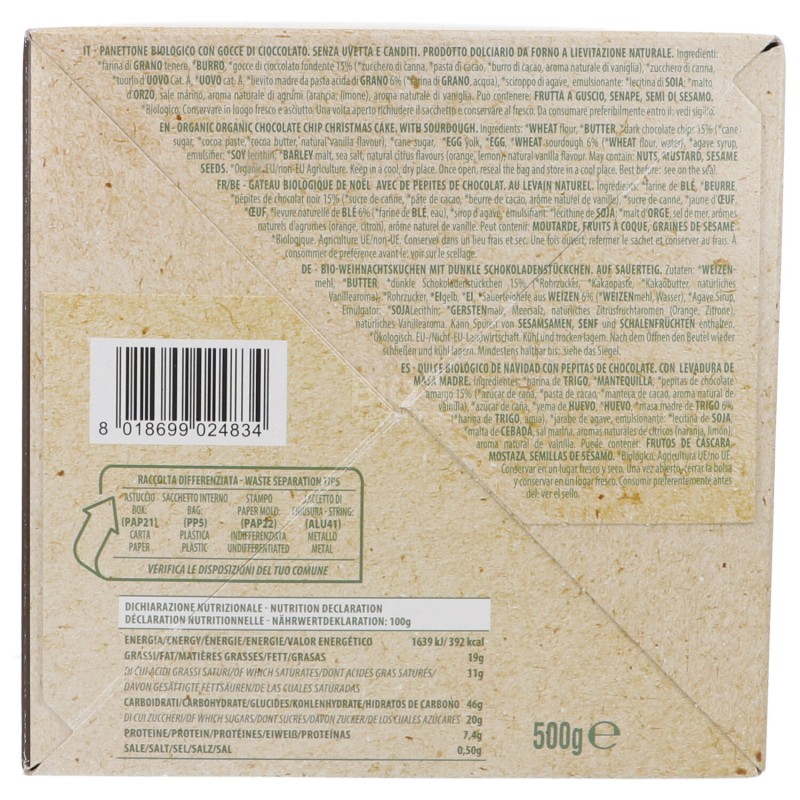 PANETTONE CON GOCCE CIOCCOL.BIO 500G