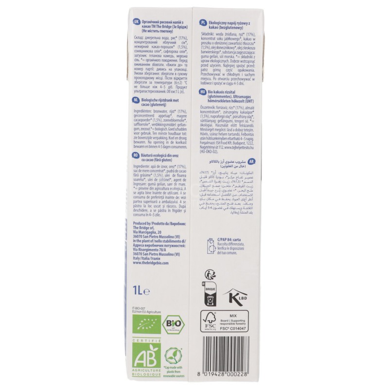 BIO RICE DRINK CHOCO 1LT THE BRIDGE