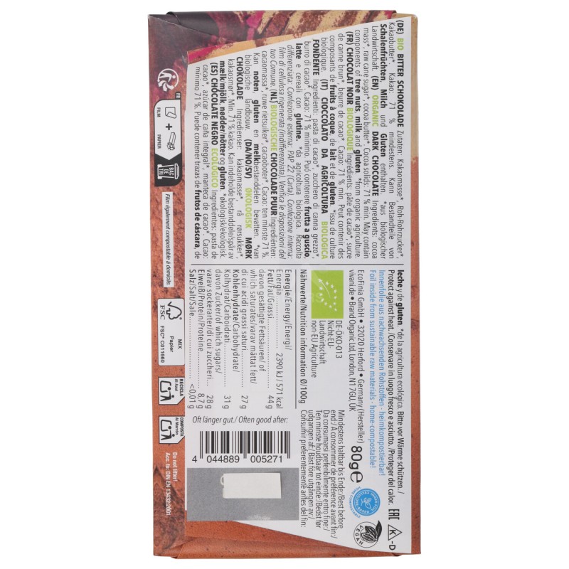 Cioccolato Fondente 71% Cacao Biologico