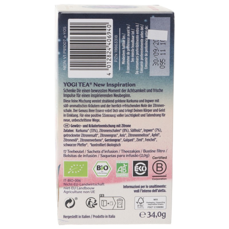 NEW INSPIRATION INFUS.BIO AYURV.FILTR. 34G YOGI