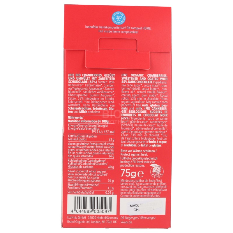 CIOCCO DRAGEES CRANBERRY VEGAN BIO 75G VIVANI