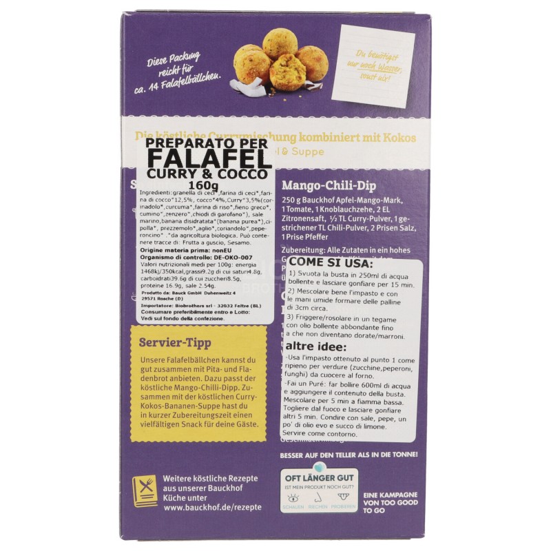 PREPARATO FALAFEL CURRY-COCC.160G BAUK