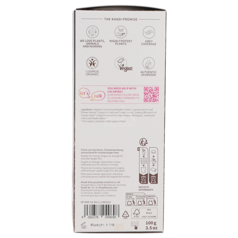 TINTA CASTANO CENERE 100G KHADI