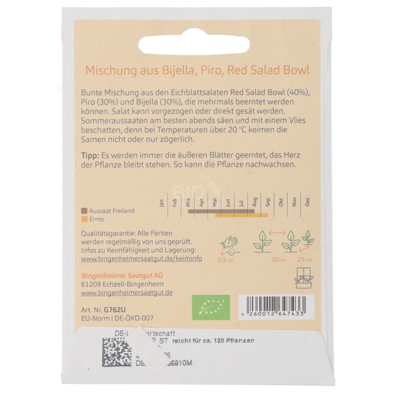 INSALATA MIX DA FOGLIA SEMENTI BIO 0.17G BINGENHEIMER