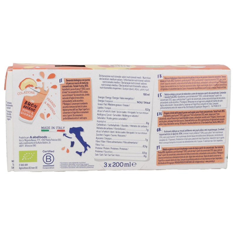 Nettare di Pesca Biologica 3 brick con cannuccia