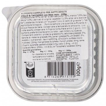 Paté Bio per Gatti adulti Pollo & Tacchino con Aloe in vaschetta
