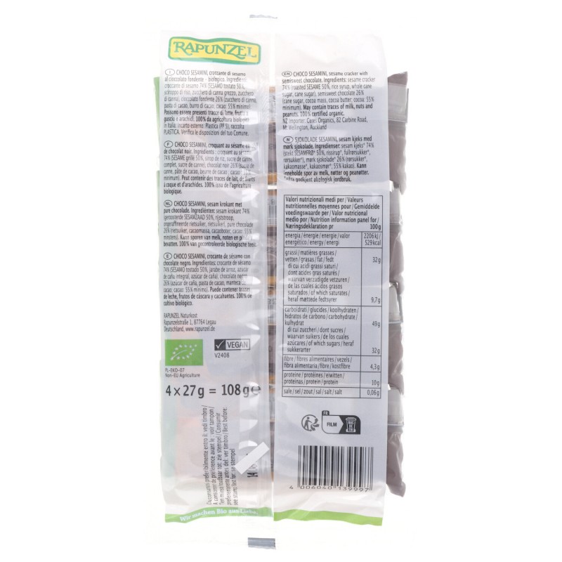Choco Sesamini al cioccolato Bio croccante di sesamo multipack