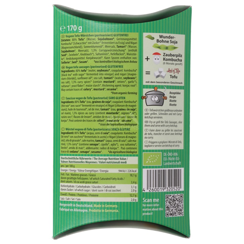 WURSTEL TOFU CURRY BIO 170GR LORD OF TOFU