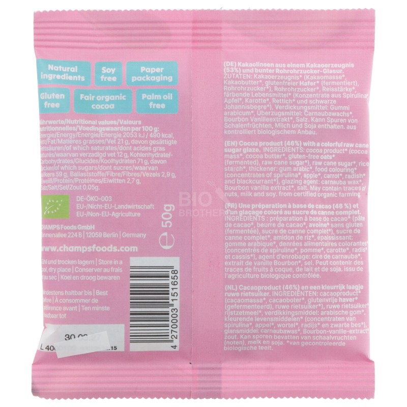 CACACO CRUNCHY DROPS BIO VEGAN 50G CHAMPS