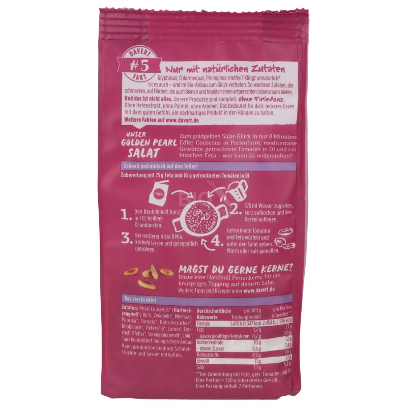 GOLDEN PEARL SALAD BIO COUS COUS 170G DAVERT