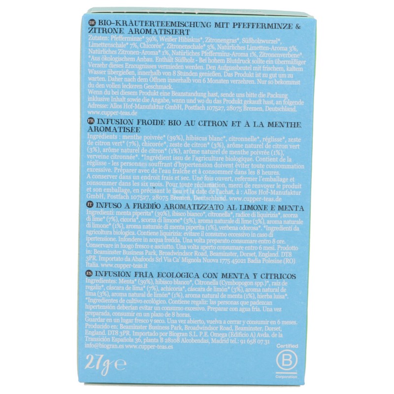 INFUSO FREDDO MENTA LIMONE 10FILTRI BIO
