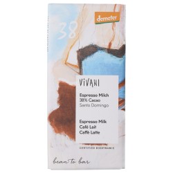 CIOCCOLAT. 38%LATTE & ESPRESSO BIO 90G VIVANI 