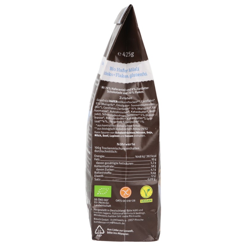 MUSLI % FLAKES CIOCCO. S/GLUT.BIO 425G BAUCK