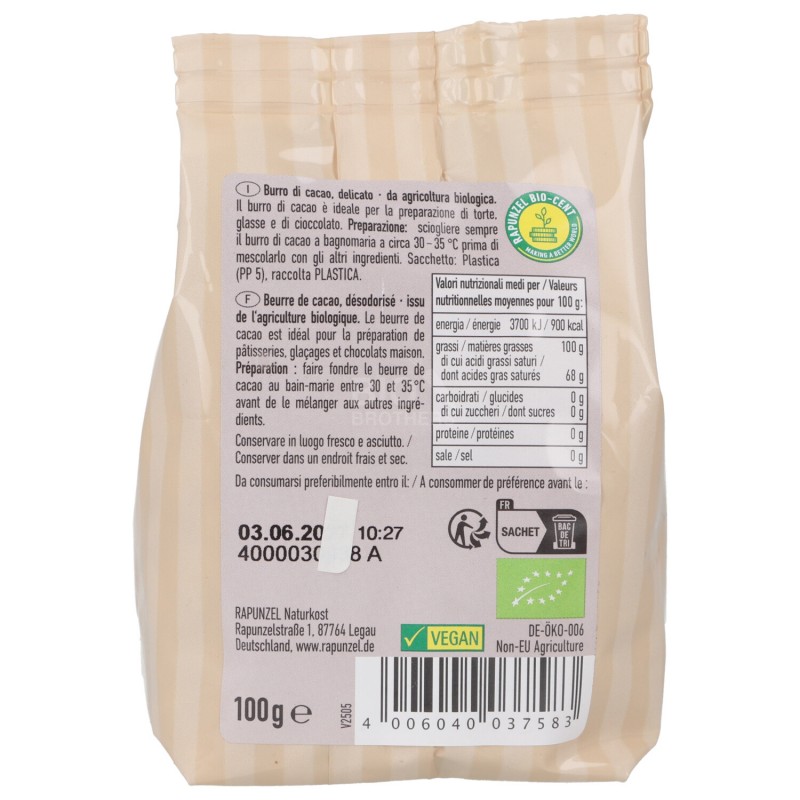 Burro di cacao delicato biologico