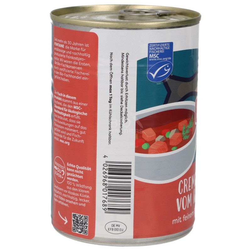 Zuppa Cremosa con Salmone Selvaggio e verdure Bio in scatola