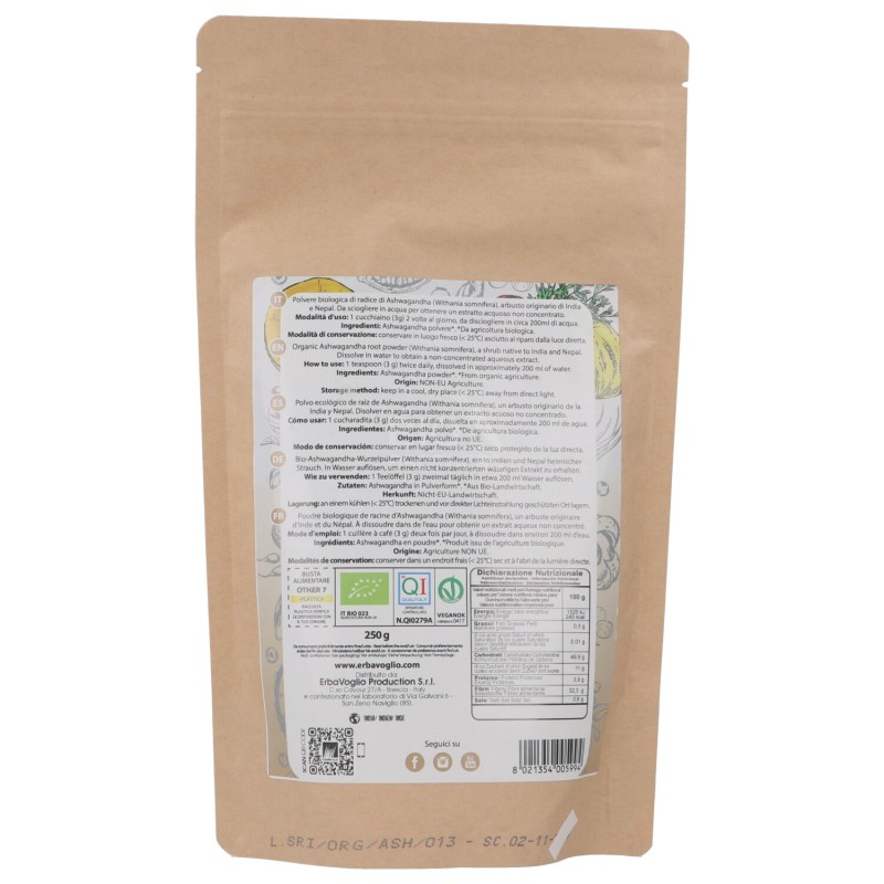 ASHWAGANDHA RAW 250G ERBAVOGLIO