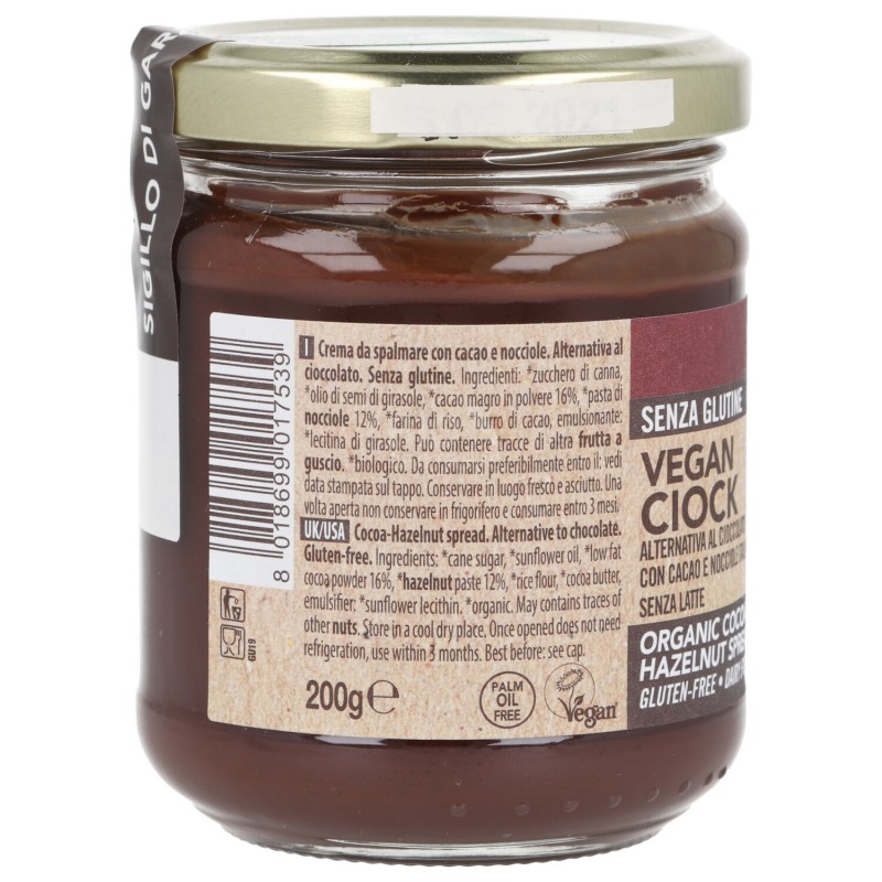 Veganciock, crema spalmabile al cioccolato e nocciole